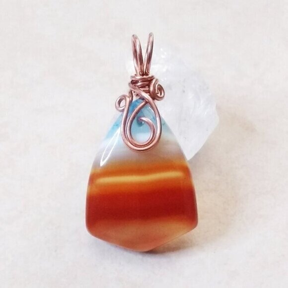 Copper Wire Wrapped - Banded Agate - Blue Sky & Red Desert Landscape - Southwest - Picture 4 of 8